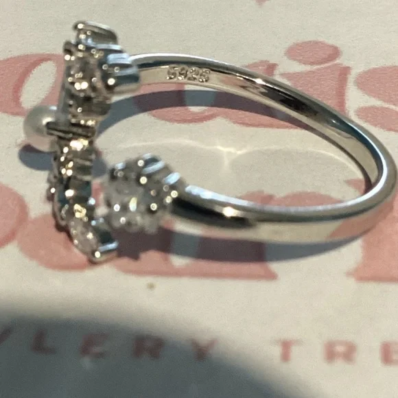 -Luxurious Open design  celestial themed Cz Diamond & Pearl moon Ring - Picture 3 of 15